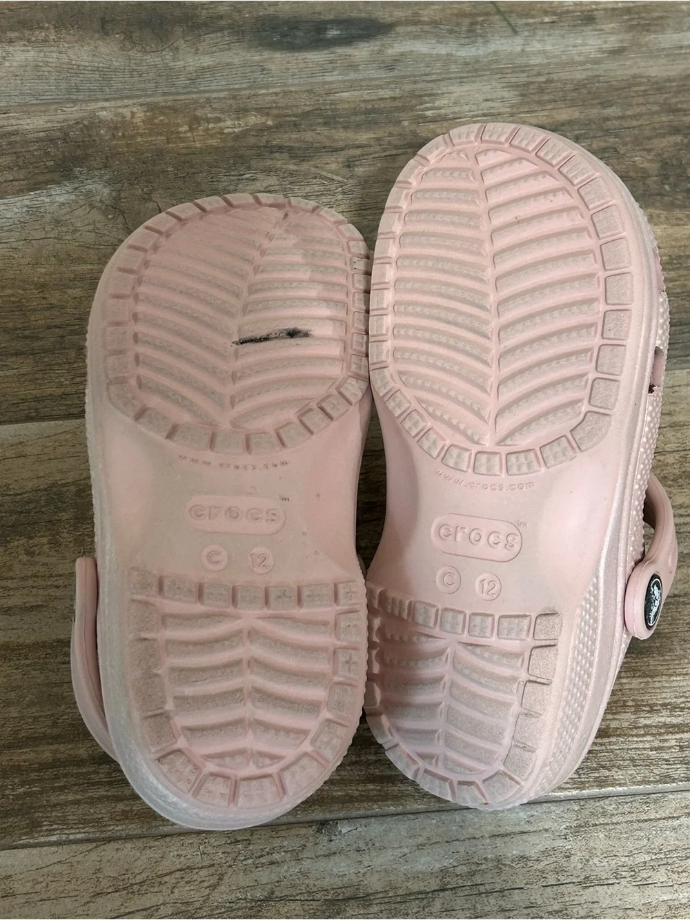 Crocs C12 Kids Light Pink Shimmer Slip-On Clog Shoes Decorative Charms